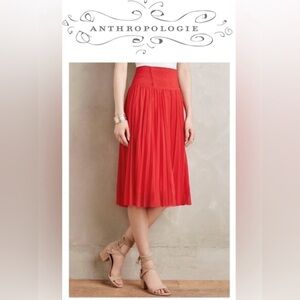 Anthropologie HD In Paris Carmina Red Smocked Waist Pleated Chiffon Midi Skirt